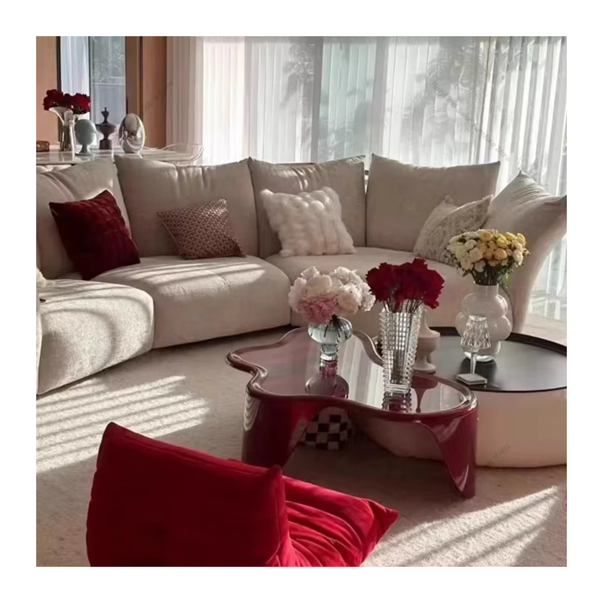 FYCT Couchtisch in Rot im skandinavischen Design aus Kunststoff mit organischer Form - Bild 4