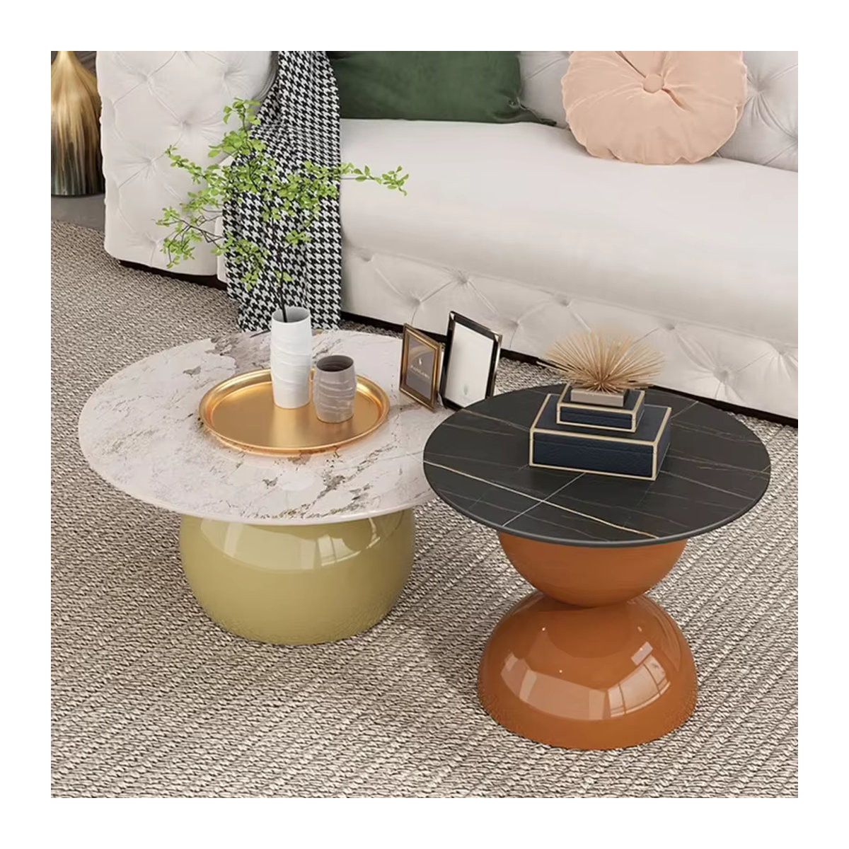 FYCT Couchtisch Nordic Design aus Glas und Stein in Creme mit abstraktem Stil für dein Wohnzimmer - Bild 1