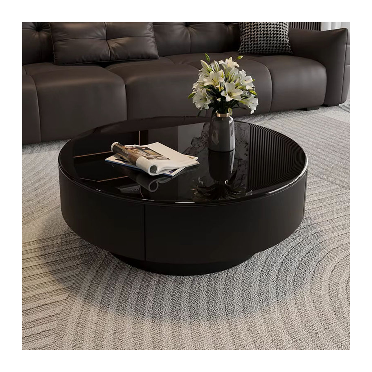 FYCT Modernes Couchtisch-Set aus Glas in Schwarz, Rund, Italienischer Luxus-Stil - Bild 4