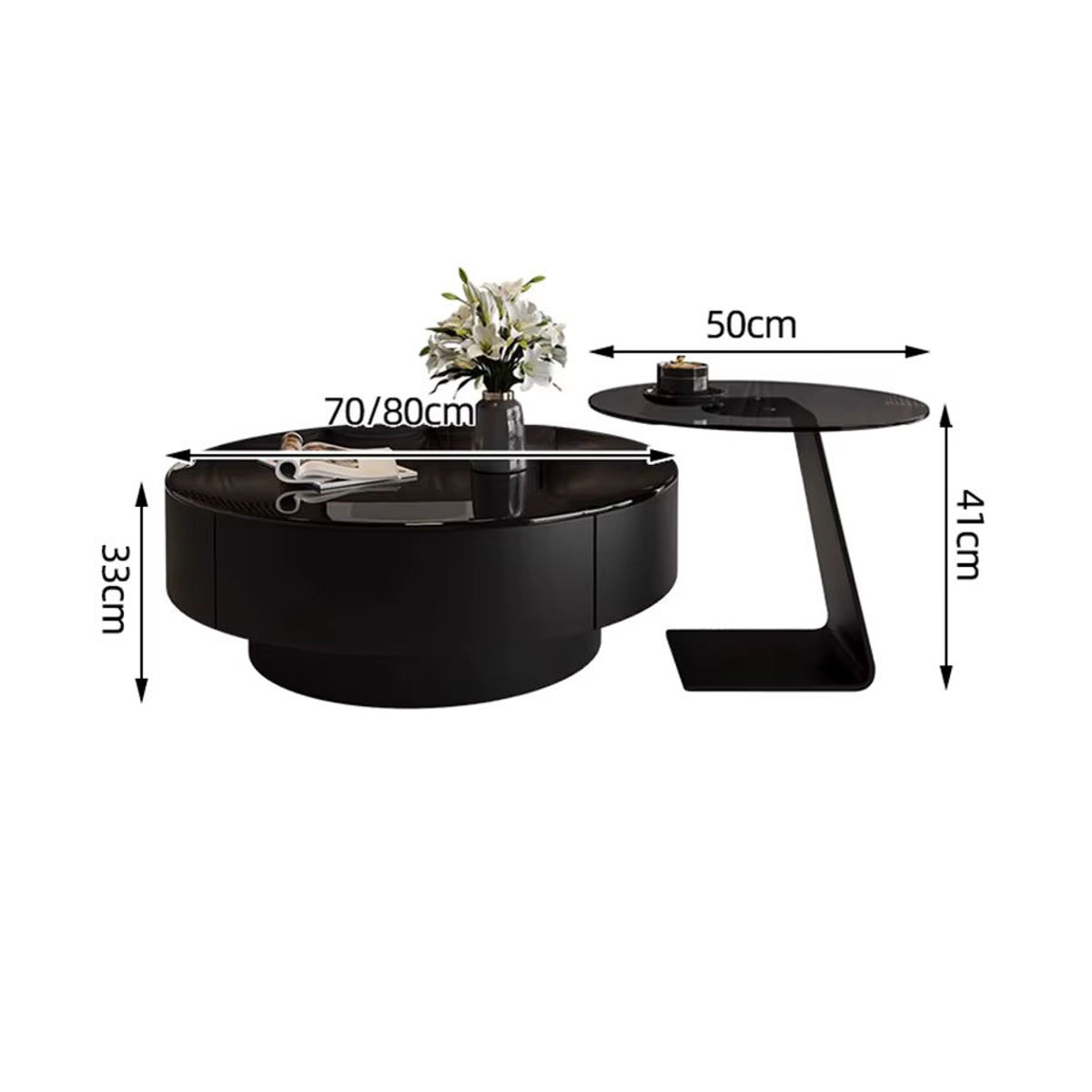 FYCT Modernes Couchtisch-Set aus Glas in Schwarz, Rund, Italienischer Luxus-Stil - Bild 6