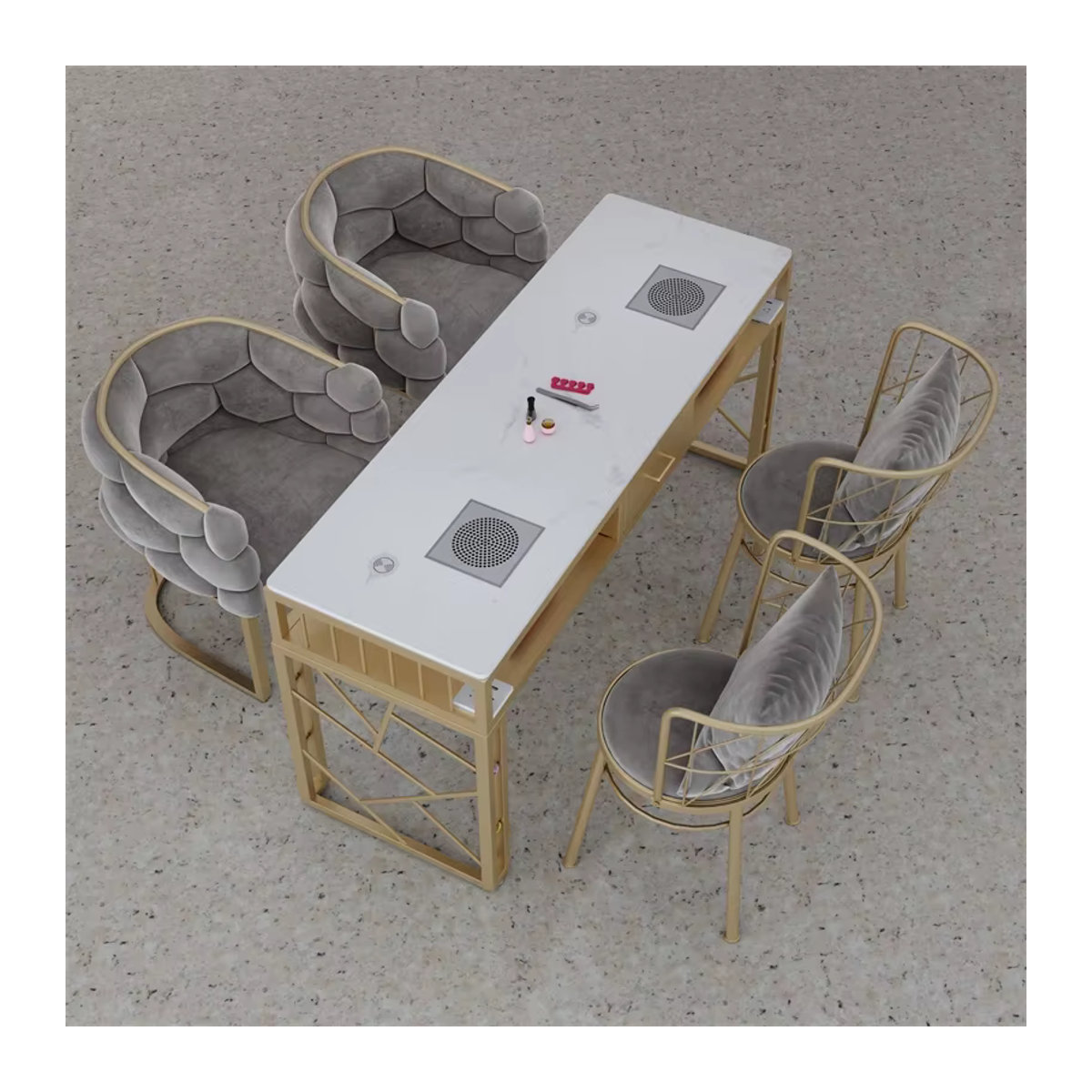 FYMT Beistelltisch aus Marmor und Metall in Weiß mit integrierter Steckdose, quadratischer Design-Couchtisch im Nordic Luxus Stil - Bild 2