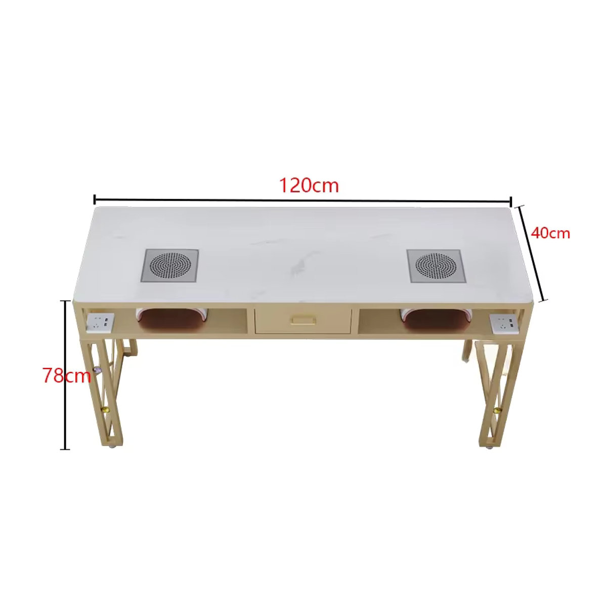 FYMT Beistelltisch aus Marmor und Metall in Weiß mit integrierter Steckdose, quadratischer Design-Couchtisch im Nordic Luxus Stil - Bild 3