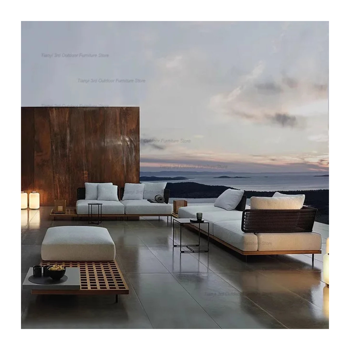 FYOS Moderne Gartensofa im Italienischen Stil aus Massivholz und Rattan in Weiß - Bild 1