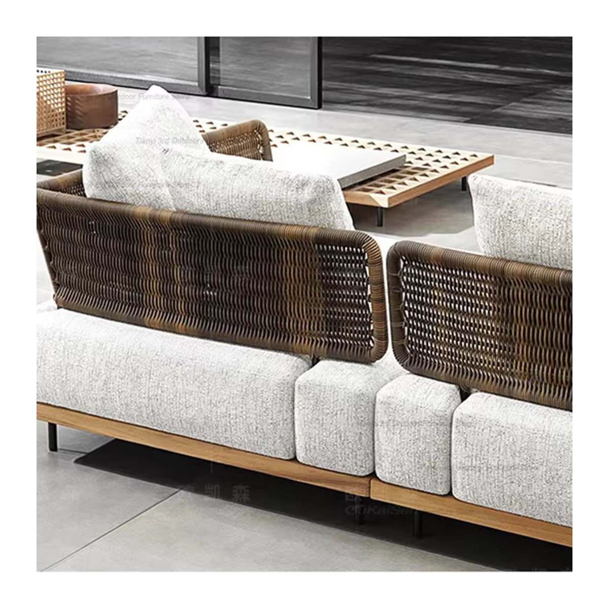 FYOS Moderne Gartensofa im Italienischen Stil aus Massivholz und Rattan in Weiß - Bild 2