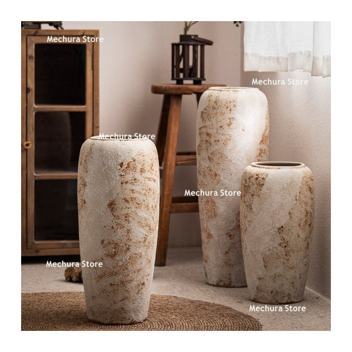 FYVA Keramik-Standvase im Wabi-Sabi-Stil, beige, abstraktes Design, zylindrisch und unregelmäßig geformt - Bild 1