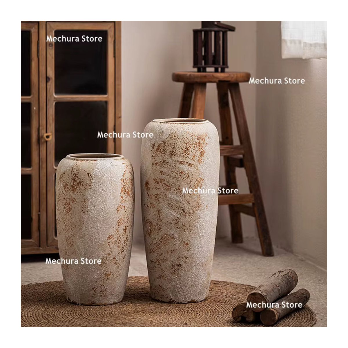 FYVA Keramik-Standvase im Wabi-Sabi-Stil, beige, abstraktes Design, zylindrisch und unregelmäßig geformt - Bild 2