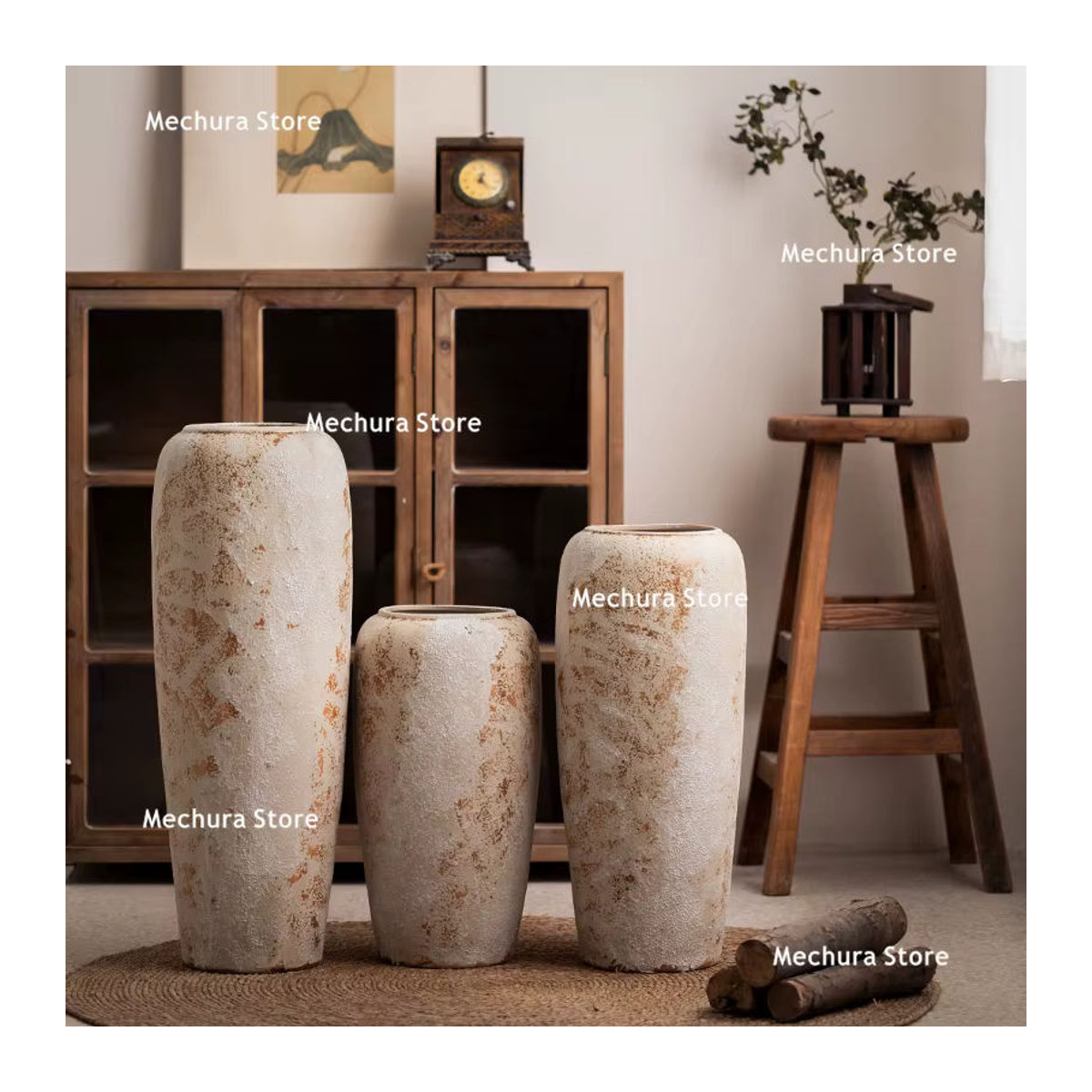 FYVA Keramik-Standvase im Wabi-Sabi-Stil, beige, abstraktes Design, zylindrisch und unregelmäßig geformt - Bild 3