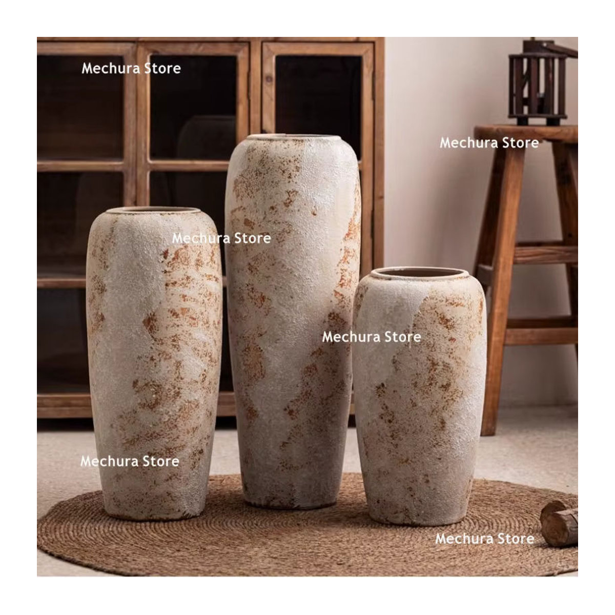 FYVA Keramik-Standvase im Wabi-Sabi-Stil, beige, abstraktes Design, zylindrisch und unregelmäßig geformt - Bild 4