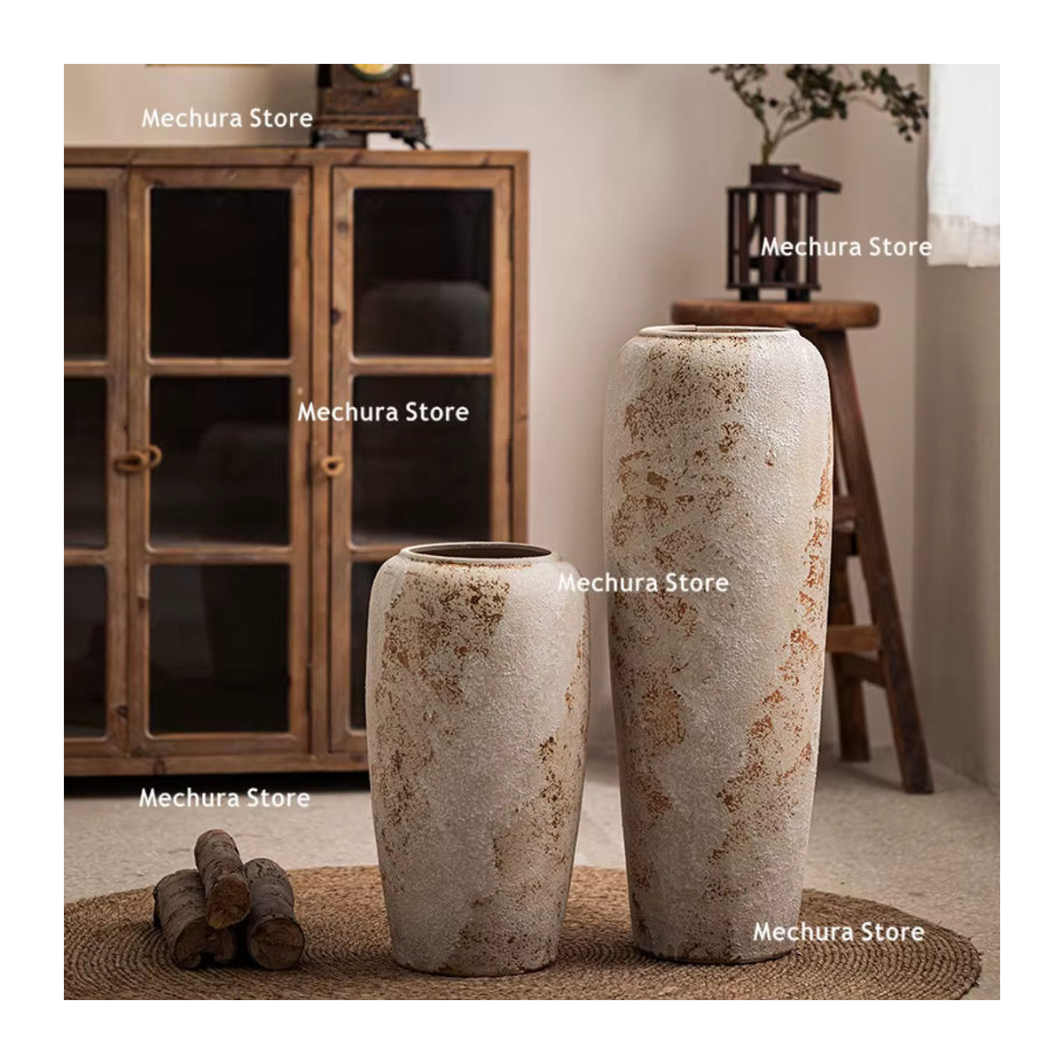 FYVA Keramik-Standvase im Wabi-Sabi-Stil, beige, abstraktes Design, zylindrisch und unregelmäßig geformt - Bild 5
