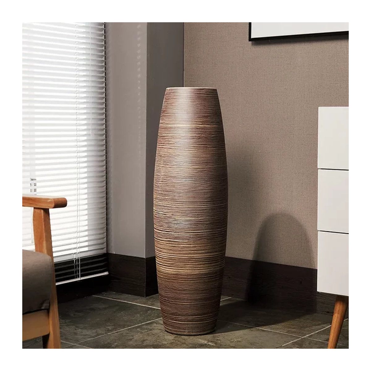 FYVS Bodenvase aus Keramik in Braun im skandinavischen Design für Hydrokultur und Schnittblumen, Höhe: 60 cm - Bild 1