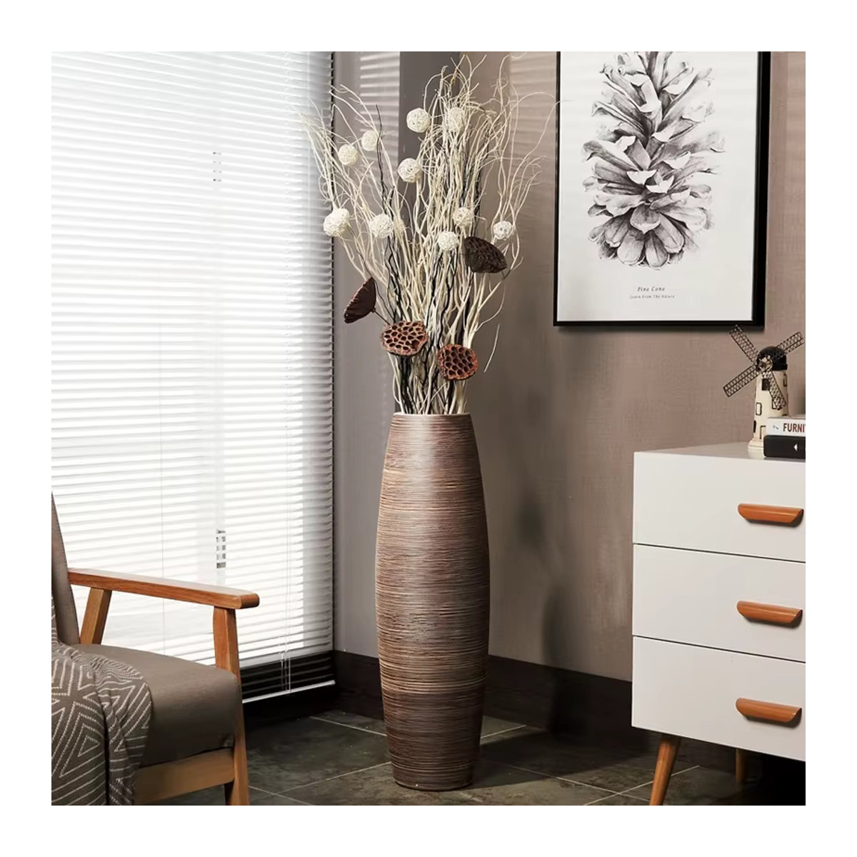 FYVS Bodenvase aus Keramik in Braun im skandinavischen Design für Hydrokultur und Schnittblumen, Höhe: 60 cm - Bild 2