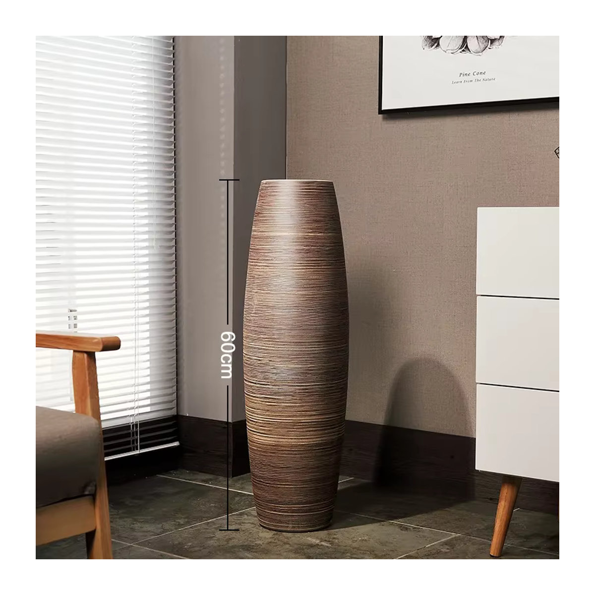 FYVS Bodenvase aus Keramik in Braun im skandinavischen Design für Hydrokultur und Schnittblumen, Höhe: 60 cm - Bild 4