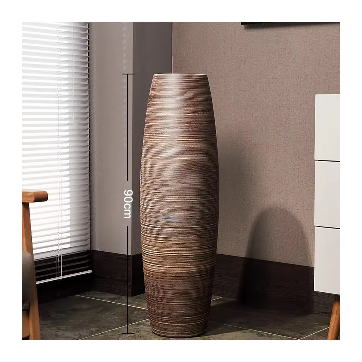FYVS Bodenvase aus Keramik in Braun im skandinavischen Design für Hydrokultur und Schnittblumen, Höhe: 60 cm - Bild 5