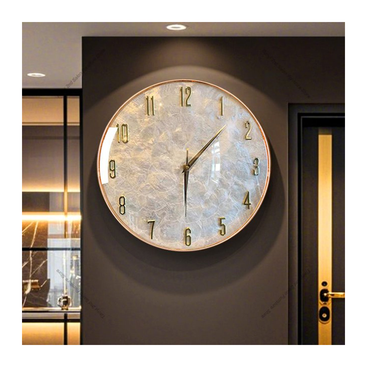 FYWC Wanduhr in Keramik mit Marmor-Design, minimalistische analoge Wanduhr in Weiß, rund, Durchmesser: 32 cm - Bild 1