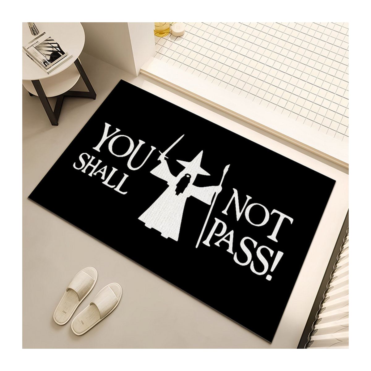 G-GandalfS You Shall Not Pass kleiner Teppich, handgefertigt, tufted, rutschfest, schwarz - Bild 1