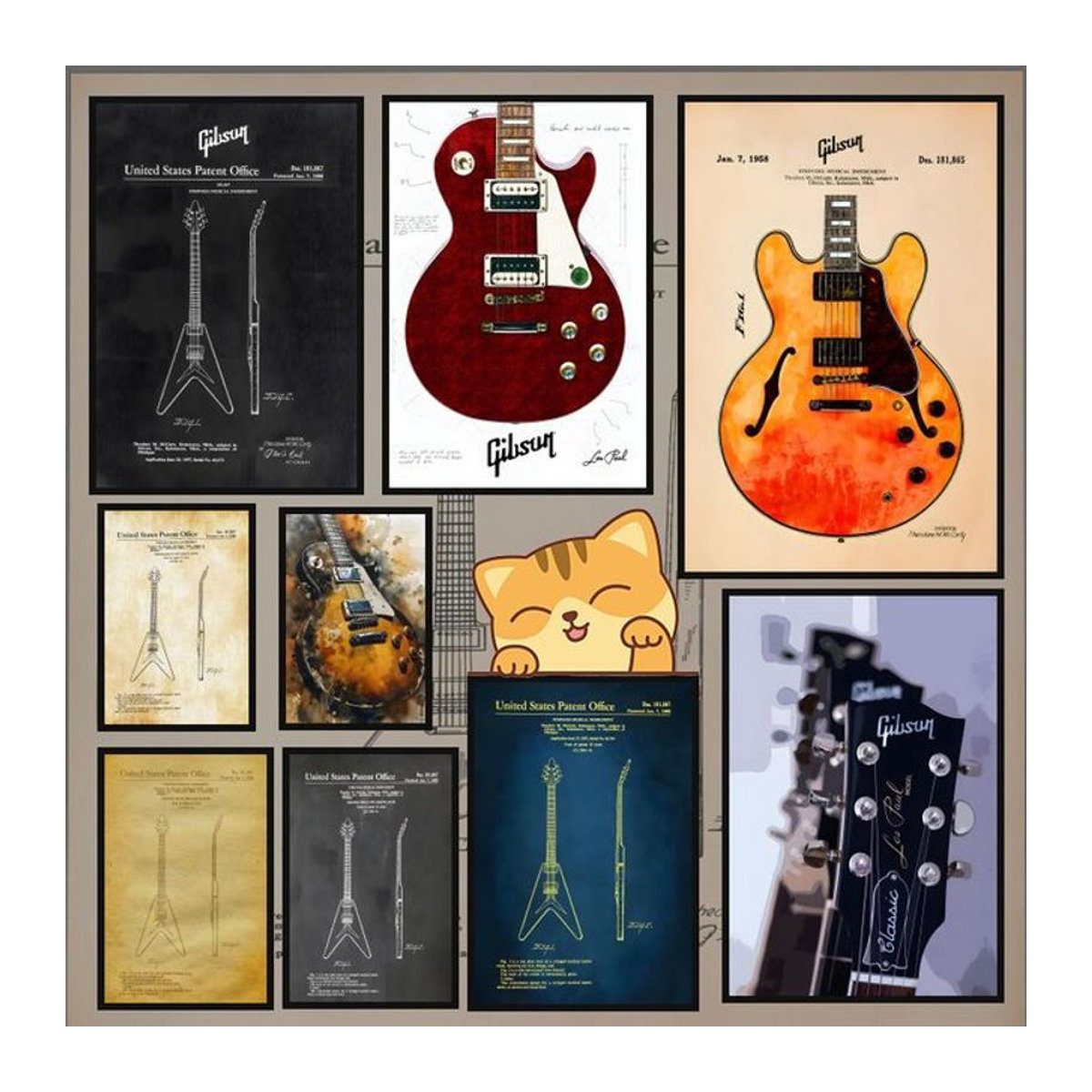 G-Gibson Gitarrenposter im Vintage-Stil, HD-Anime Wanddeko, selbstklebend, mehrfarbig, rechteckig, Hochformat - Bild 1