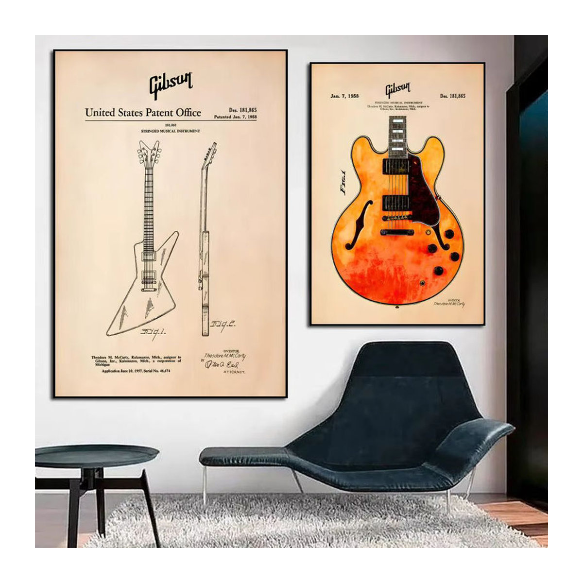 G-Gibson Gitarrenposter im Vintage-Stil, HD-Anime Wanddeko, selbstklebend, mehrfarbig, rechteckig, Hochformat - Bild 2