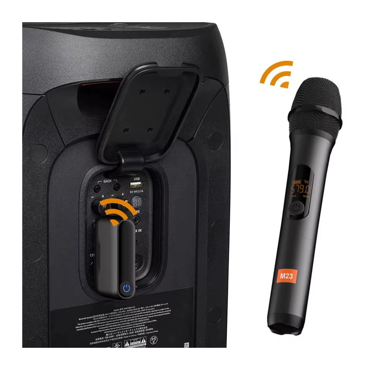 G-MARK Mikrofon Wireless M23 UHF 2-Kanal-Karaoke-System mit eingebauter Lithiumbatterie und schnurlosen Handmikrofonen in Schwarz - Bild 4