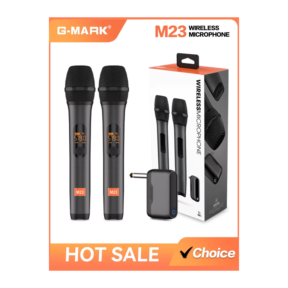 G-MARK Mikrofon Wireless M23 UHF 2-Kanal-Karaoke-System mit eingebauter Lithiumbatterie und schnurlosen Handmikrofonen in Schwarz - Bild 6