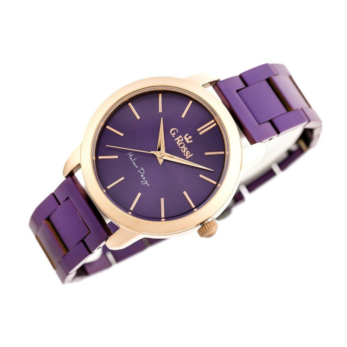G. ROSSI Armbanduhr 10659B in Lila und Gold mit Quarzwerk und Metallarmband inklusive Box - Bild 2