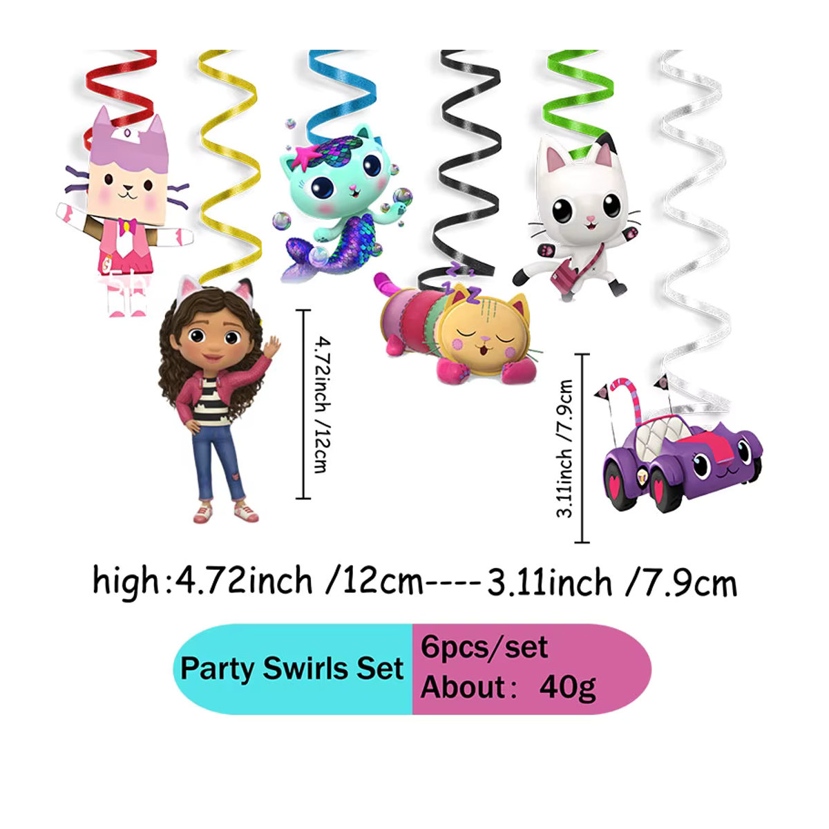 Gabby Dollhouse Party Dekorationen mehrfarbige Spiral-Hänger für Weihnachten und Kindergeburtstage von Warner Bros. - Bild 4
