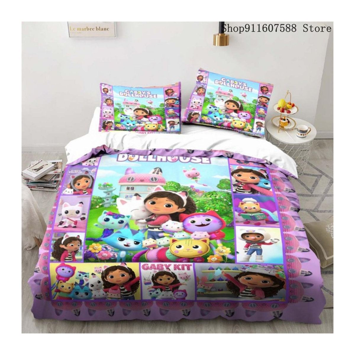 Gabbys Puppenhaus Bettwäscheset Allbestart Kawaii Bettwäsche für Mädchen mit niedlicher Katze, mehrfarbig, B/H: 180 x 210 cm - Bild 1