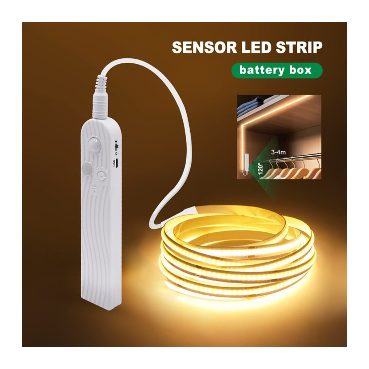GAHADA LED COB Lichtstreifen mit Bewegungssensor, USB Wireless DC 5V, 320 LEDs, Nachtlicht für Küche, Treppen, Kleiderschrank und Bett - Bild 1
