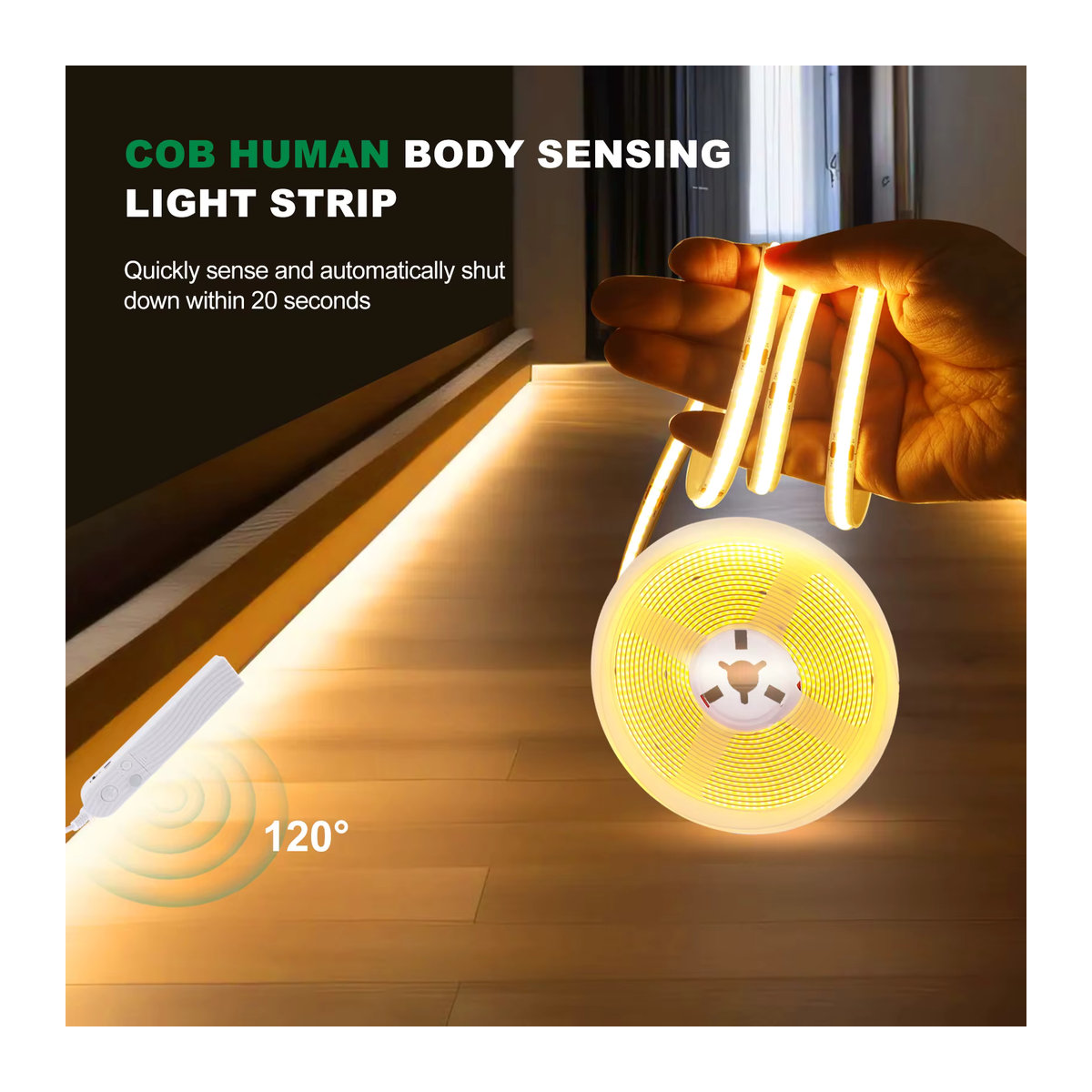 GAHADA LED COB Lichtstreifen mit Bewegungssensor, USB Wireless DC 5V, 320 LEDs, Nachtlicht für Küche, Treppen, Kleiderschrank und Bett - Bild 3