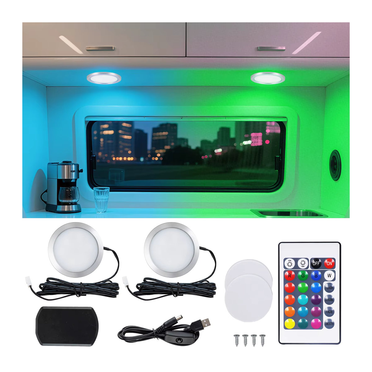 GAHADA USB RGB LED Strahler Set für Möbelbeleuchtung, ultraflach 8mm, Aluminium, Bunt mit Fernbedienung - Bild 2