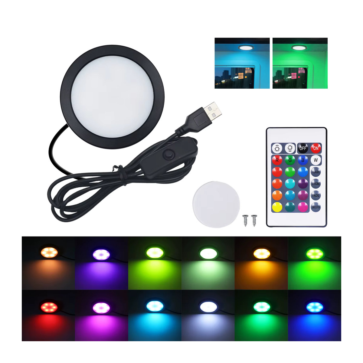 GAHADA USB RGB LED Strahler Set für Möbelbeleuchtung, ultraflach 8mm, Aluminium, Bunt mit Fernbedienung - Bild 3