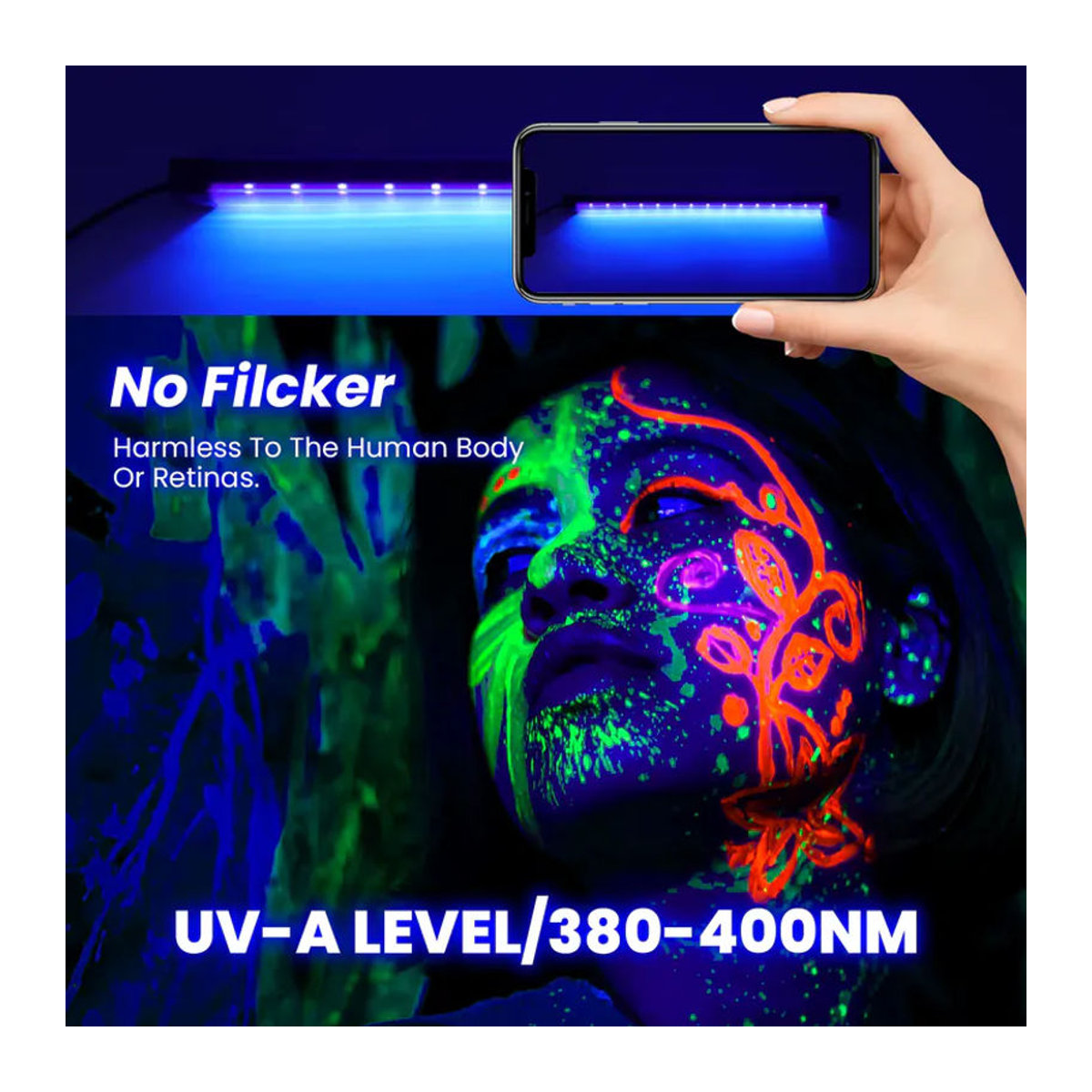 GAHADA UV-Schwarzlicht-LED-Leiste 10 W mit USB-Anschluss und Schalter, 365–390 nm, Schwarz - Bild 2