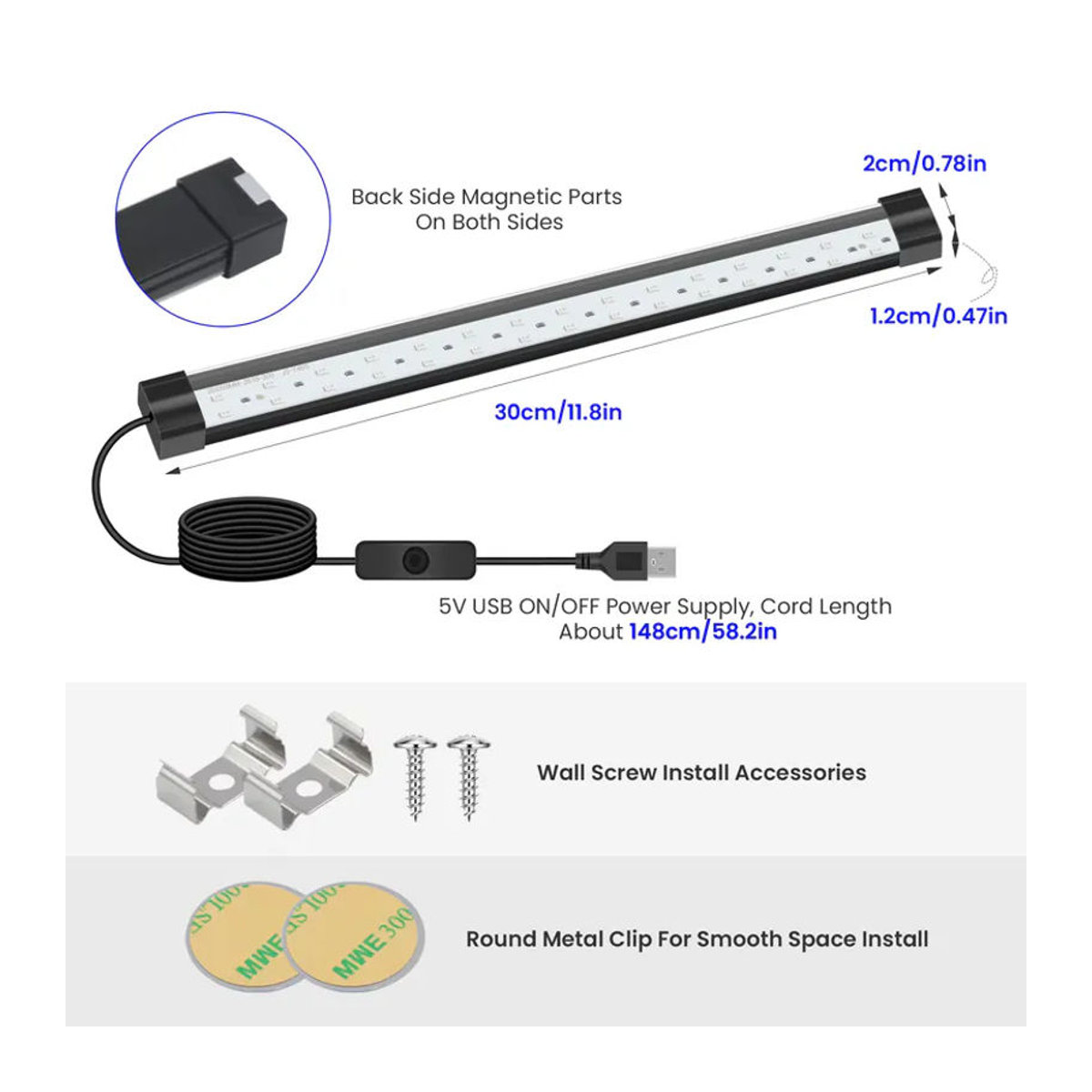 GAHADA UV-Schwarzlicht-LED-Leiste 10 W mit USB-Anschluss und Schalter, 365–390 nm, Schwarz - Bild 4