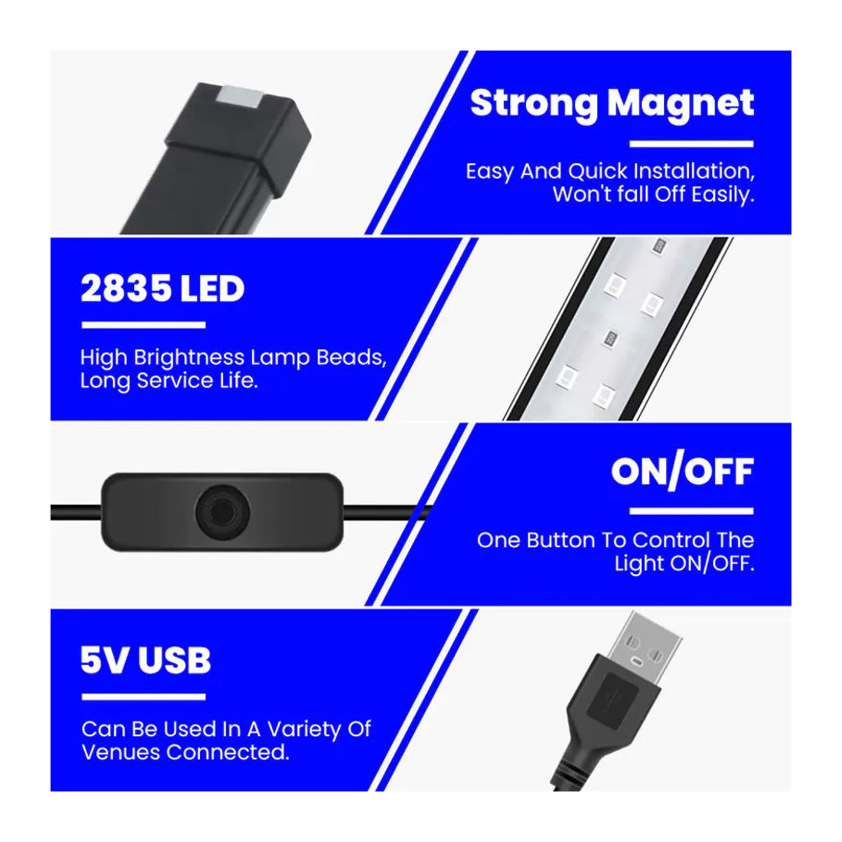 GAHADA UV-Schwarzlicht-LED-Leiste 10 W mit USB-Anschluss und Schalter, 365–390 nm, Schwarz - Bild 5