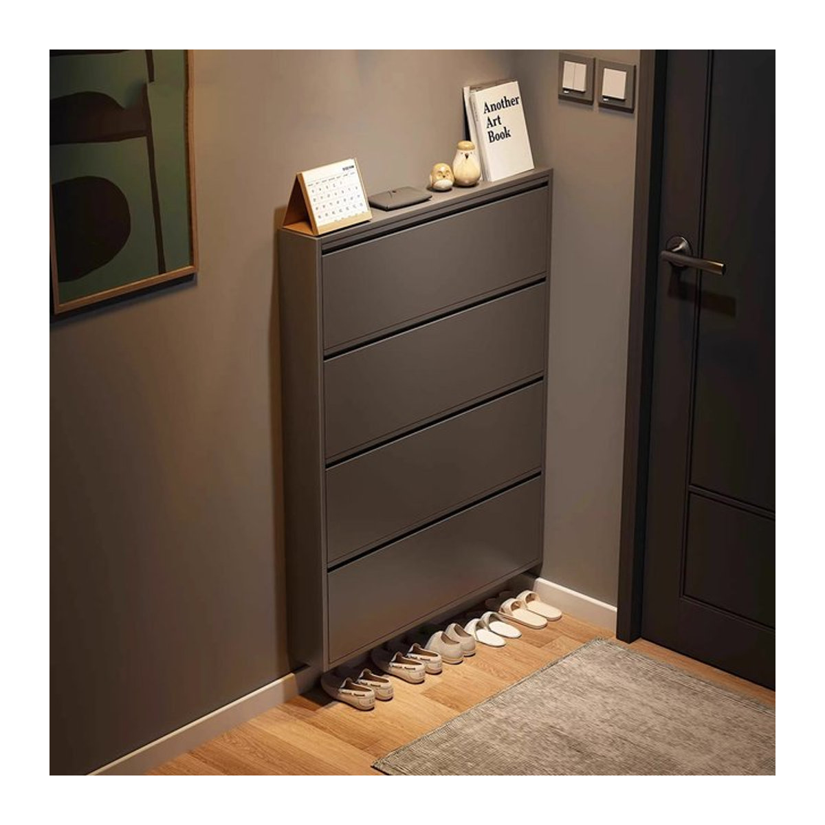 Galery Dust Eckschuhschrank in Schwarz und Anthrazit, moderner vertikaler Schuhschrank mit Schubladen für dein Wohnzimmer - Bild 1