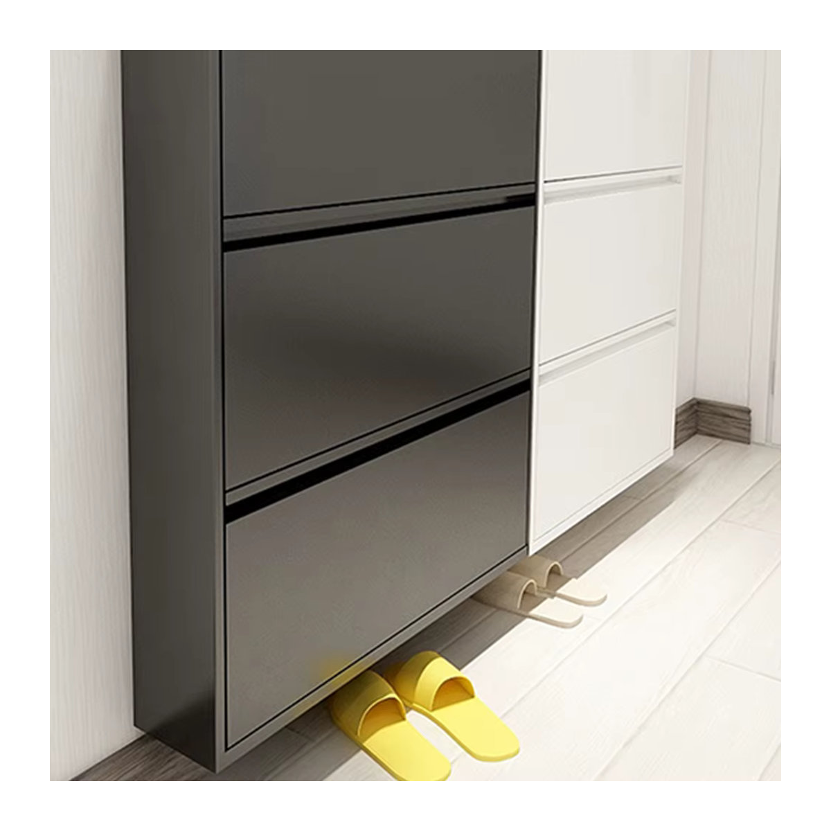 Galery Dust Eckschuhschrank in Schwarz und Anthrazit, moderner vertikaler Schuhschrank mit Schubladen für dein Wohnzimmer - Bild 2