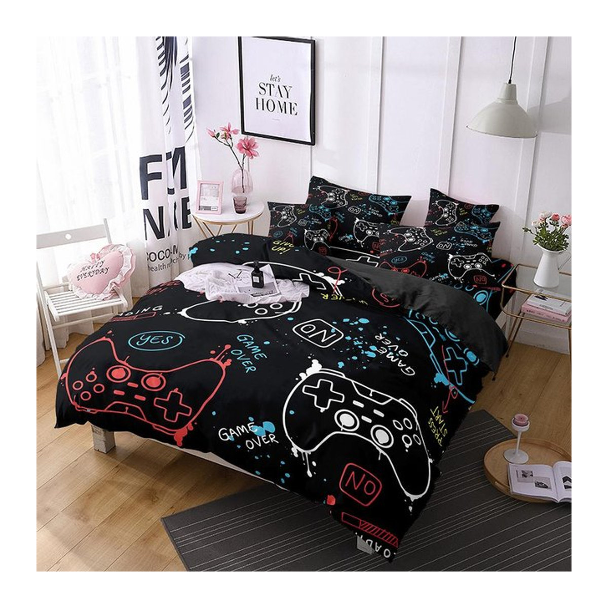 Gamer-Bettwäsche-Set mit Videospiel-Controller-Motiv für Kinder, Schwarz, B/H: 70 x 133 cm - Bild 1
