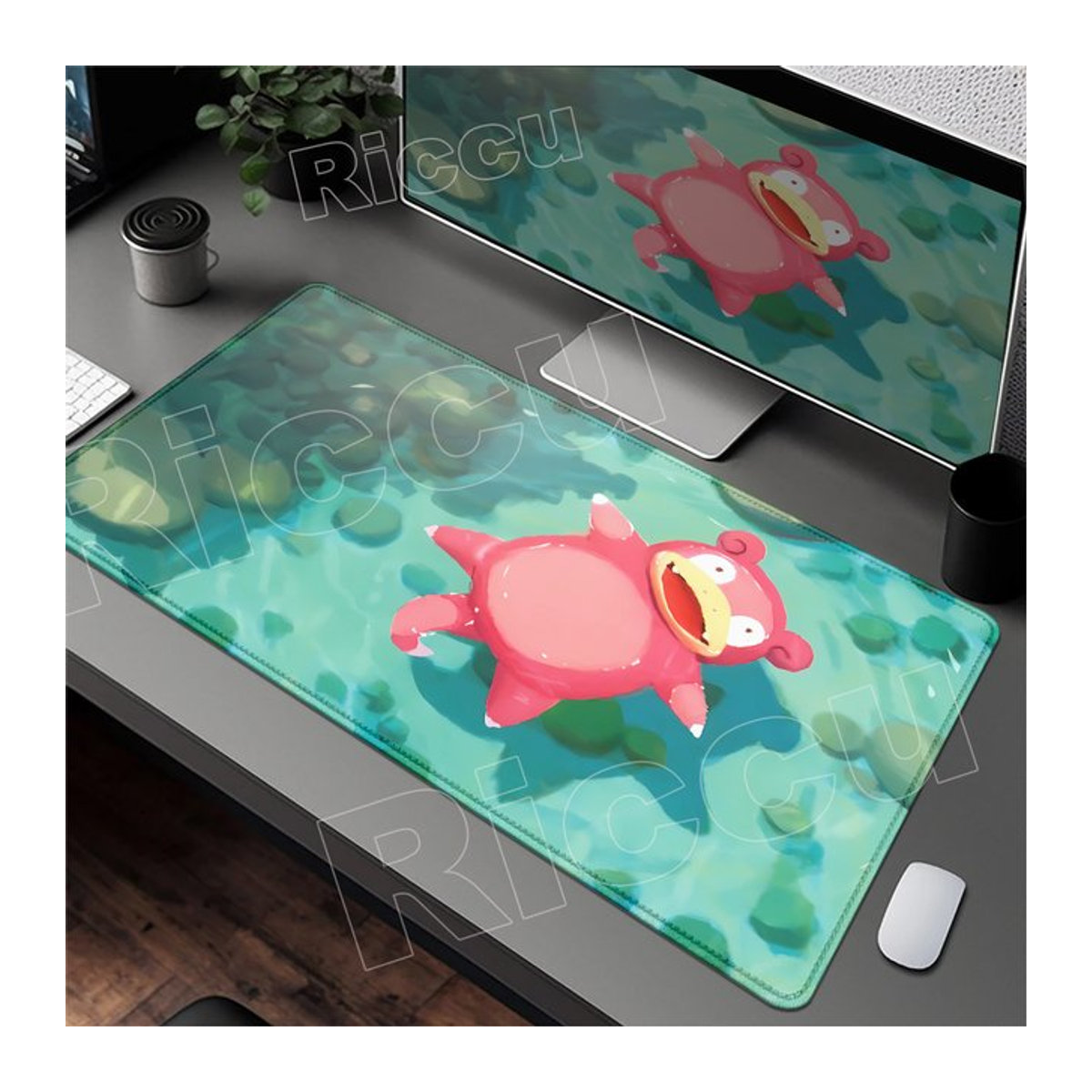 Gaming-Mauspad Potdemiel XXL mit Pikachu und Slowpoke Design, mehrfarbig, B/T: 90 x 40 cm - Bild 1