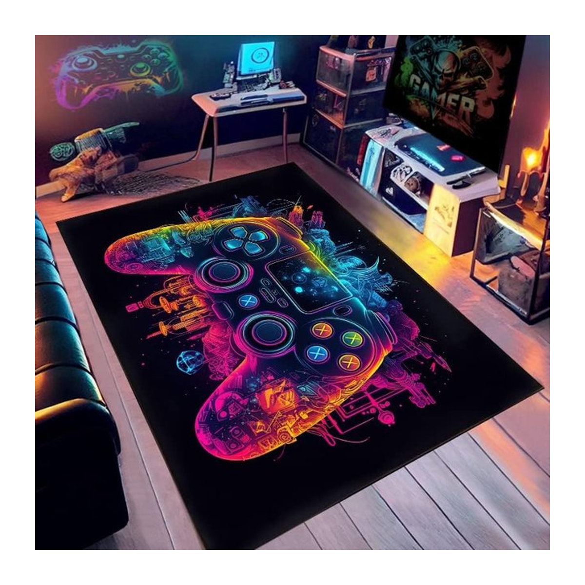 Gaming-Teppich mit Game Controller Design für das Kinderzimmer und Esports-Zimmer von BC-Warm Home in Schwarz, Breite: 160 cm, Tiefe: 120 cm - Bild 1