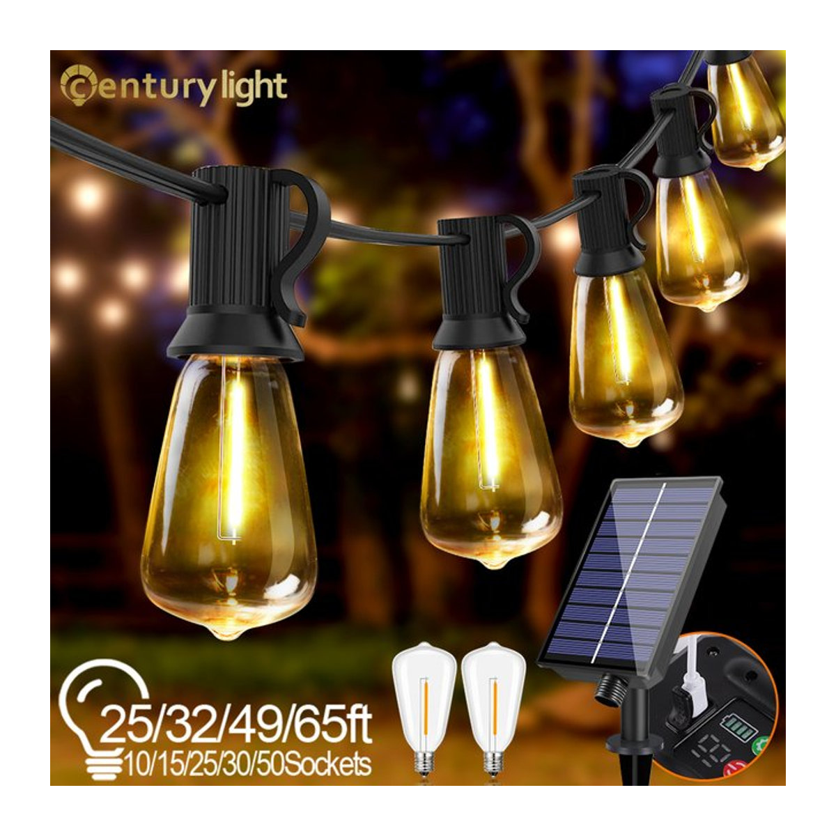 GANRILAND LED Solar Lichterkette ST38 Retro Bruchsichere Ersatzbirnen für Terrasse und Garten - Bild 1