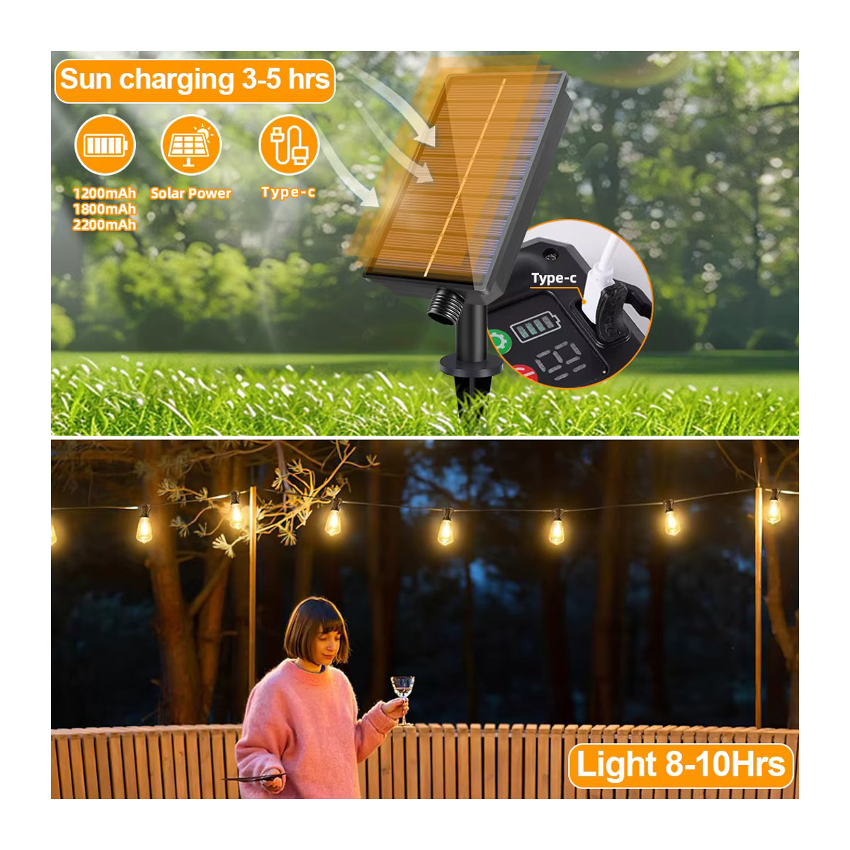GANRILAND LED Solar Lichterkette ST38 Retro Bruchsichere Ersatzbirnen für Terrasse und Garten - Bild 3