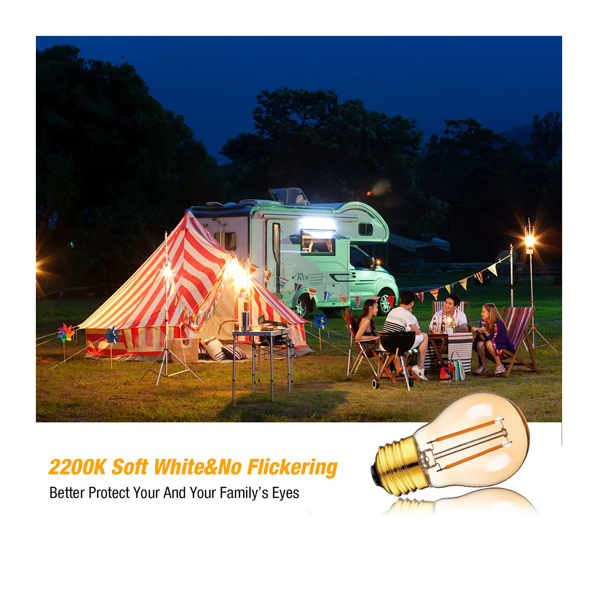GANRILAND Vintage LED-Glühbirne Bernstein Glas Warmweiß 2200K für DC 12V E14 E27 B22 Sockel Retro Design für Marine RV Solar und Camping - Bild 3