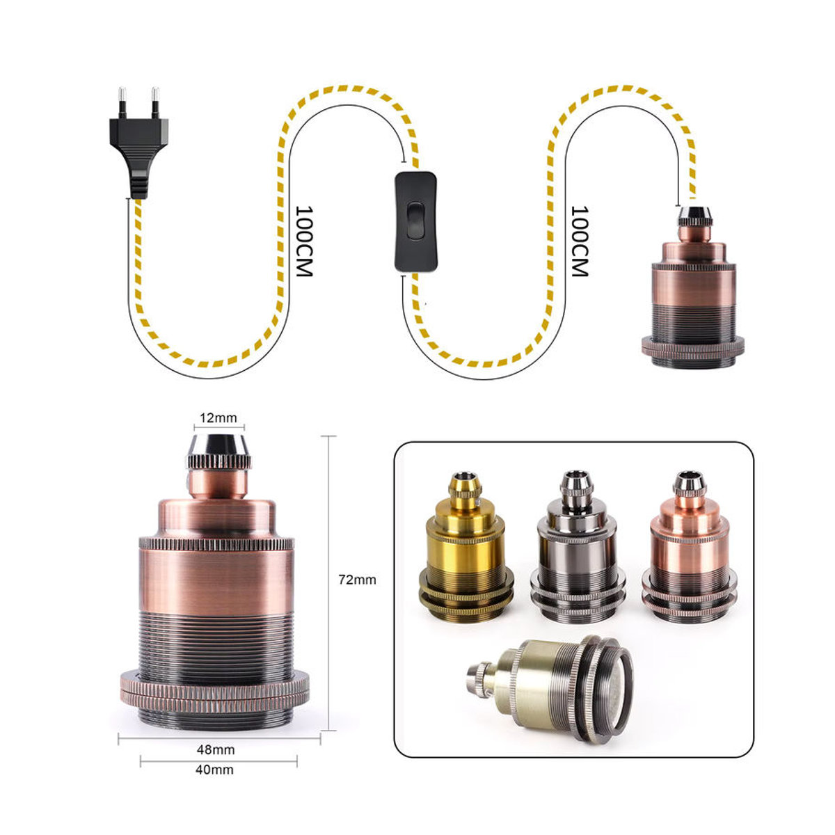 GANRILAND Vintage Pendelleuchte im Industrial Design mit Hanfseil und E27 Fassung, Braun - Bild 2