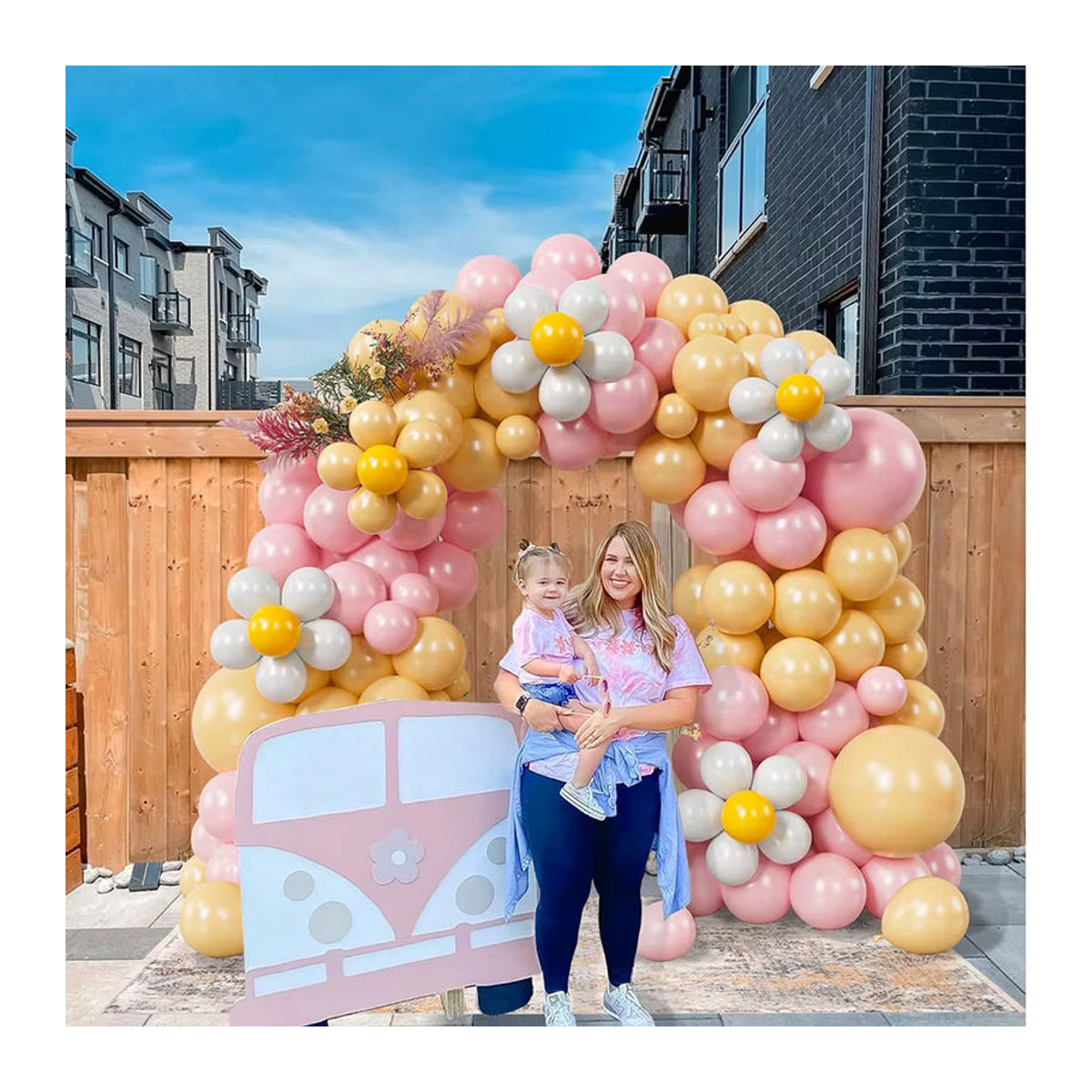 Gänseblümchen-Ballon-Girlande Set in Rosa und Mehrfarbig für Hochzeiten im Bohemian-Stil - Bild 2