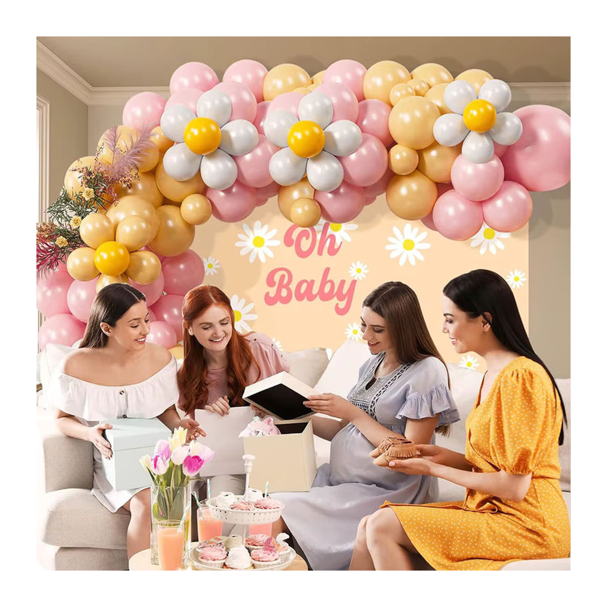 Gänseblümchen-Ballon-Girlande Set in Rosa und Mehrfarbig für Hochzeiten im Bohemian-Stil - Bild 4