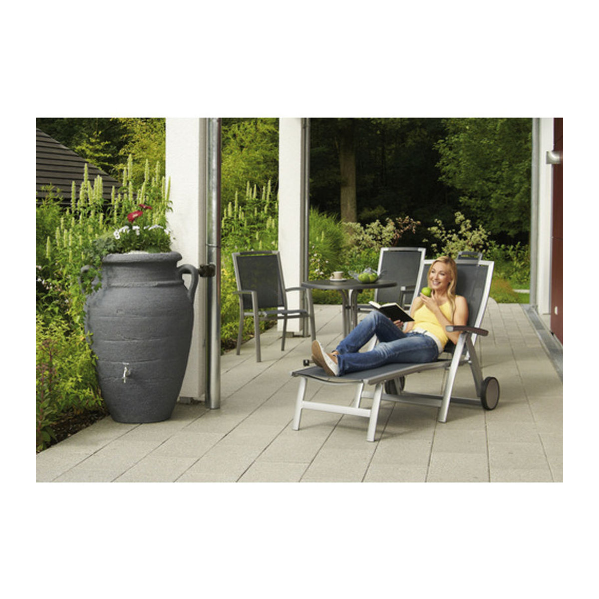 Garantia Regenspeicher Antik Amphore mit integrierter Pflanzschale 360 Liter Grau aus Kunststoff - Bild 2