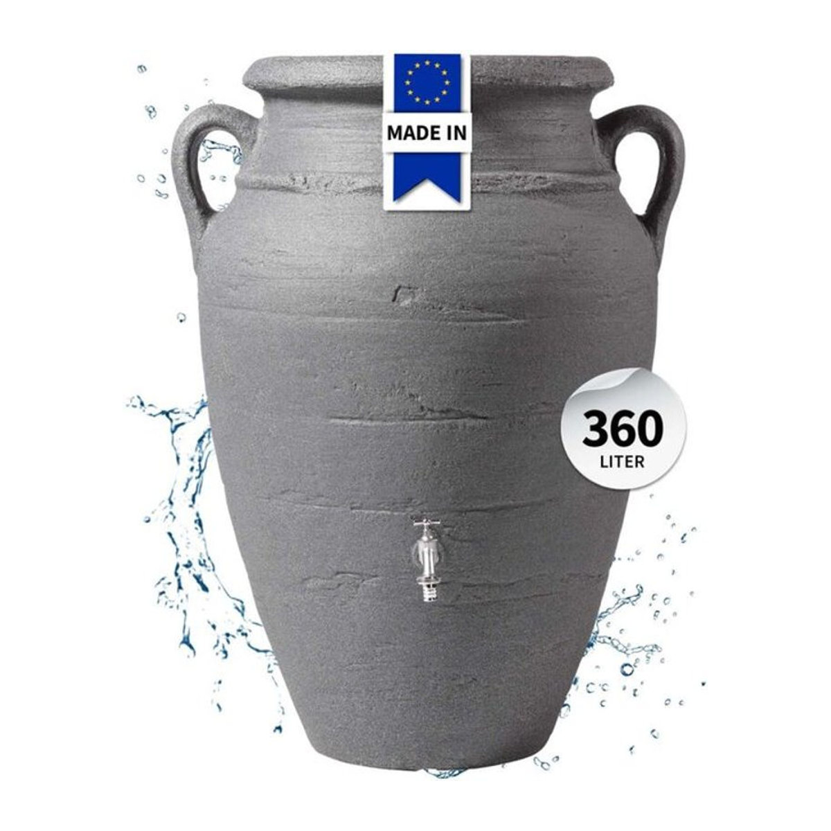 Garantia Regenspeicher Antik Amphore mit integrierter Pflanzschale 360 Liter Grau aus Kunststoff - Bild 4