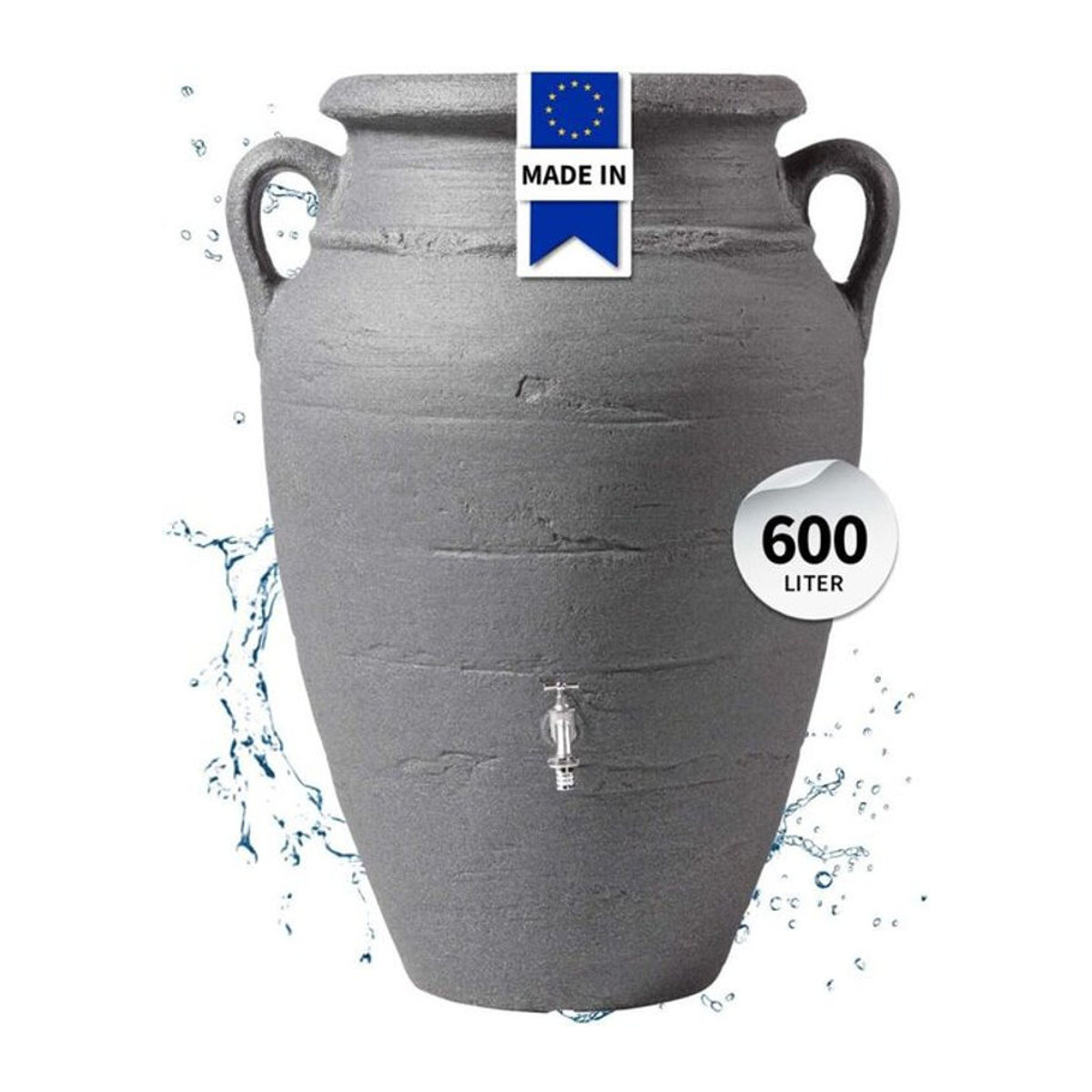 Garantia Regenspeicher Antik Amphore mit integrierter Pflanzschale in Grau, 600 Liter, rund - Bild 4