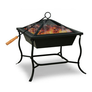 Gardebruk Feuerschale aus Stahl mit Funkenschutz und Schürhaken in Schwarz, B/T/H: 45 x 45 x 31/45 cm