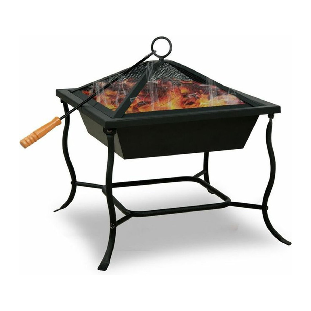 Gardebruk Feuerschale aus Stahl mit Funkenschutz und Schürhaken in Schwarz, B/T/H: 45 x 45 x 31/45 cm - Bild 3