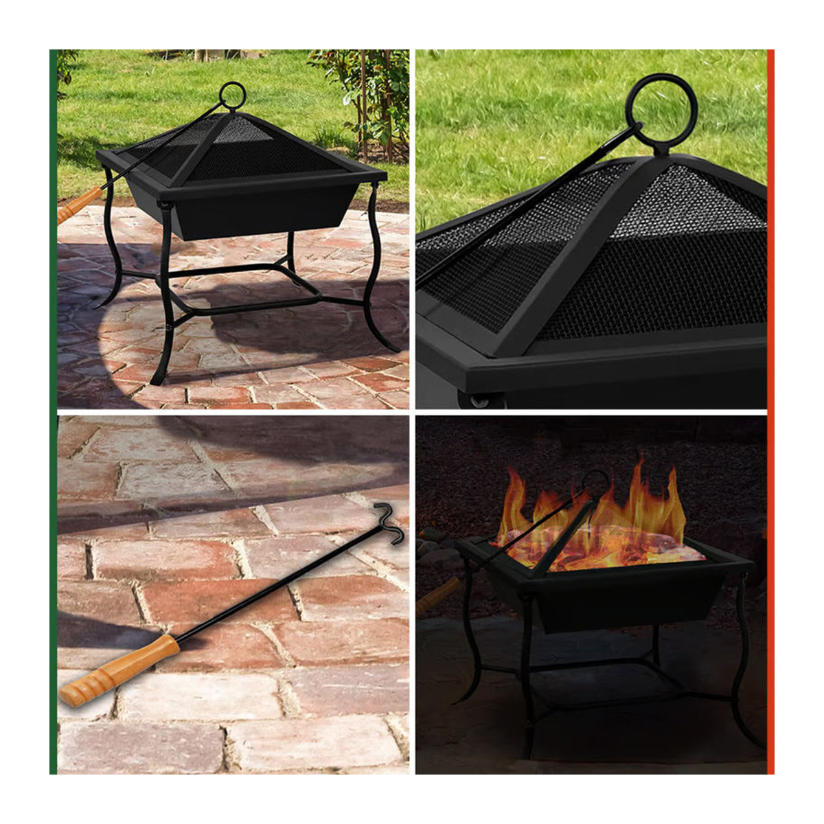 Gardebruk Feuerschale aus Stahl mit Funkenschutz und Schürhaken in Schwarz, B/T/H: 45 x 45 x 31/45 cm - Bild 5